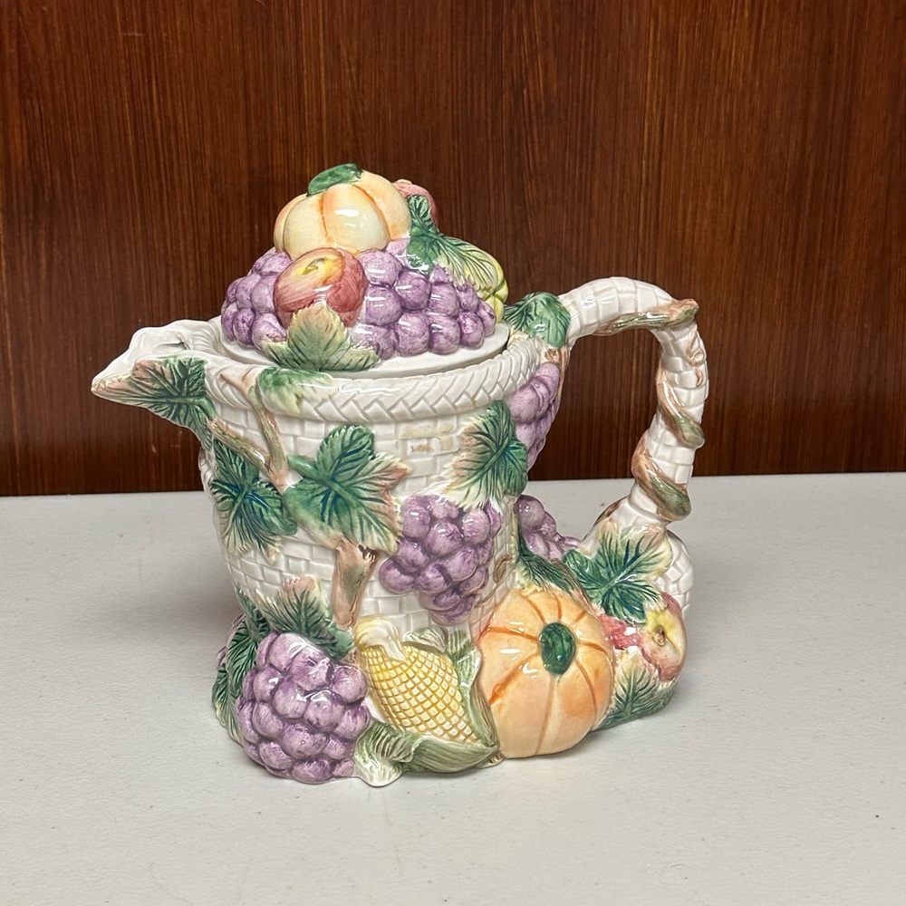 Vintage Fitz and Floyd Omnibus Embossed Autumn Harvest Tea pot